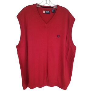 Chaps Men's 3XT Red V-Neck Knit Sweater Pullover Classic Logo Casual